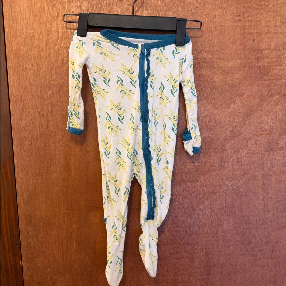 Kickee Pants Teal and Yellow Footie
